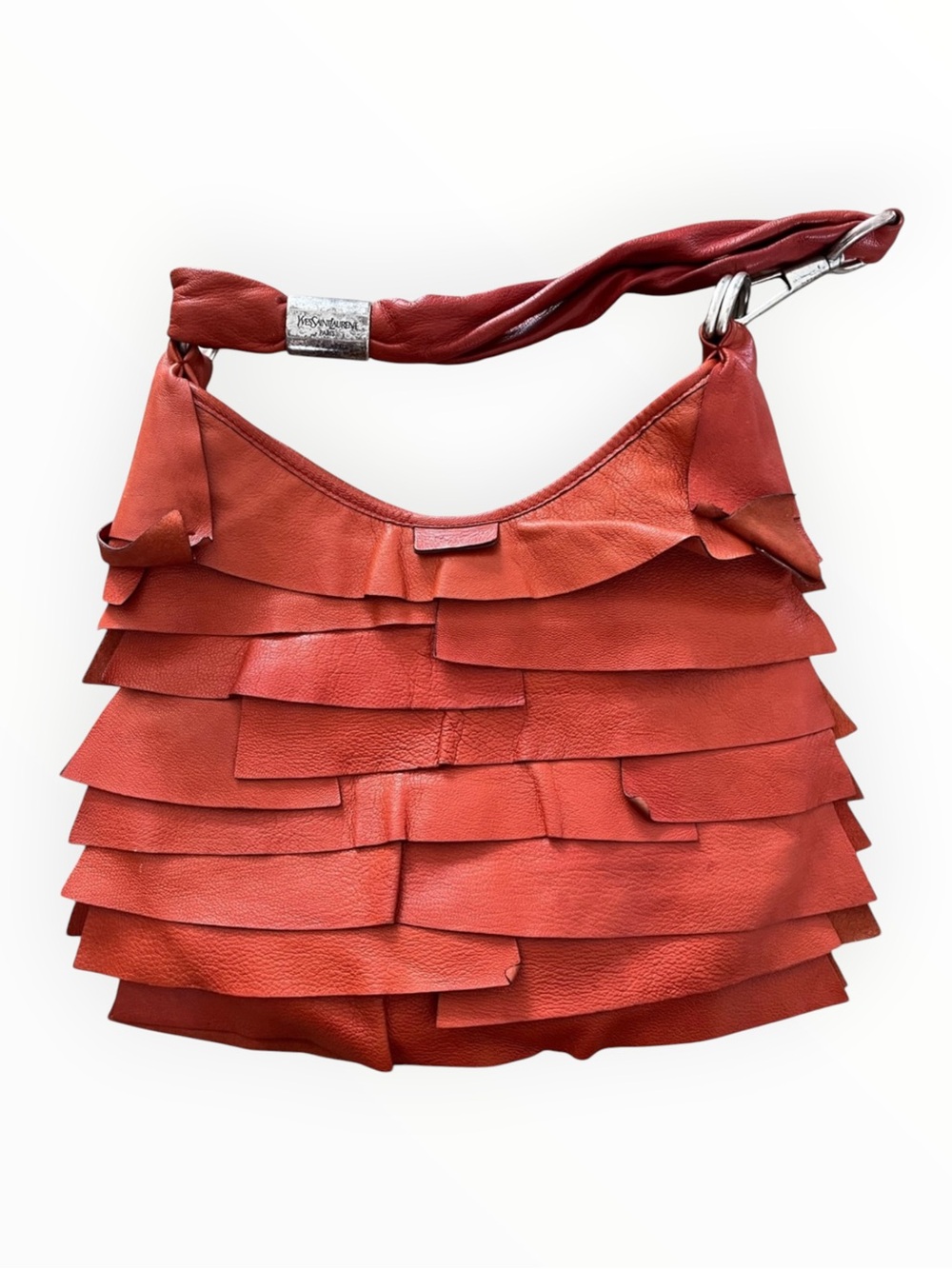 Vintage YSL Yves Saint Laurent Rive Gauche Red Leather St. Tropez Ruffle Bag